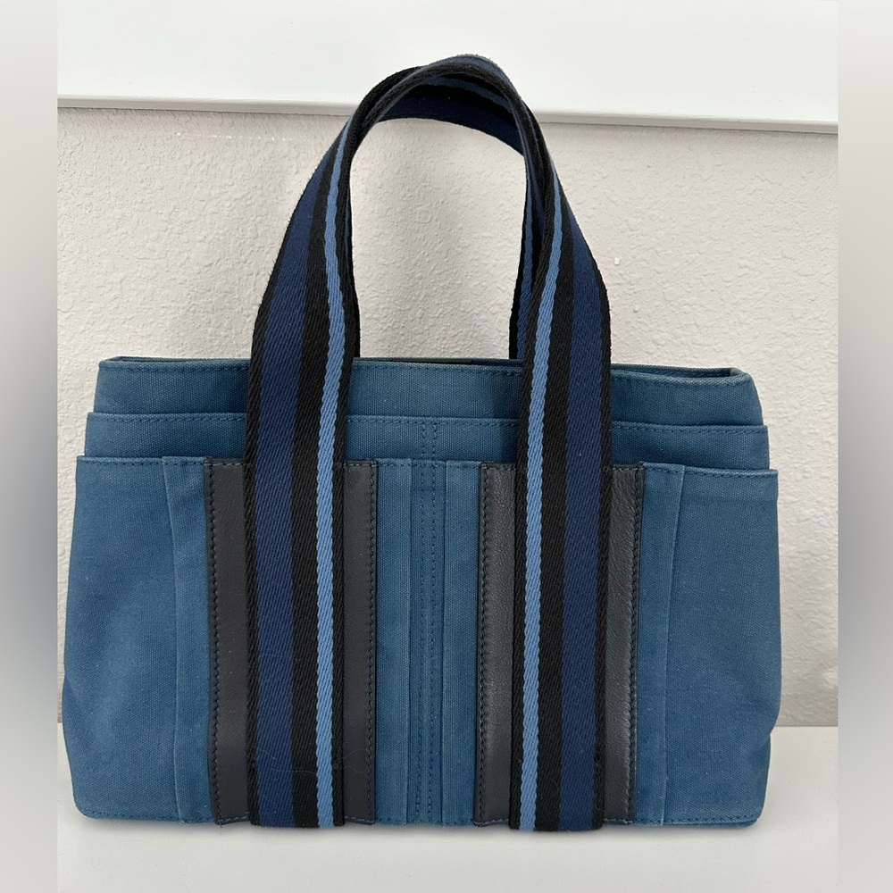 HERMES Blue Toile Sac Troca